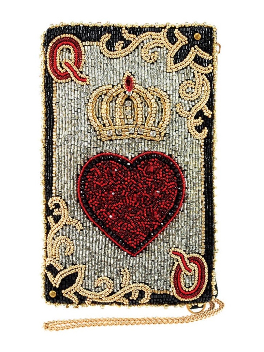 Queen of Hearts Beaded Playing Card Crossbody Phone Bag